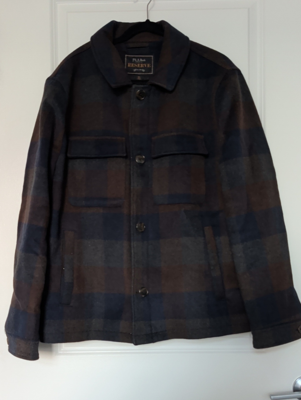 Jos. A. Bank Navy and Brown Plaid Pea Coat